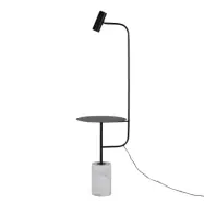 VENTURE DESIGN Vega sidobord med lampa - vit marmor och svart metall (Ø 40)