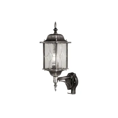 Wexford utomhusvägglampa med sensor, svart/silver, IP44 – Elstead - Antik - Metall - Med en ljuskälla