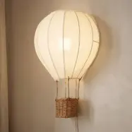 Aeris vägglampa för barn, höjd 44 cm, textil/rotting, beige, E27 – Lindby - Barnrum - Tyg / textil - Med en ljuskälla
