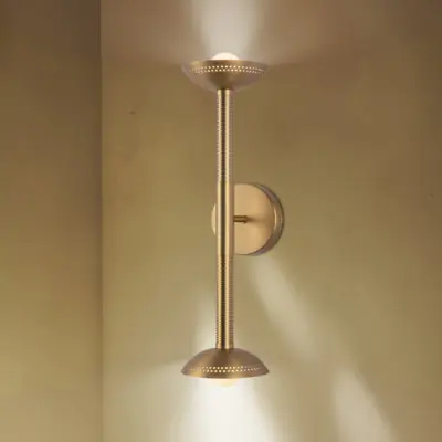 Arden LED-vägglampa, guld, 57 cm, 2 lampor, metall, dimbar – Elstead - Vardagsrum - Modern - Aluminium - Med flera ljuskällor