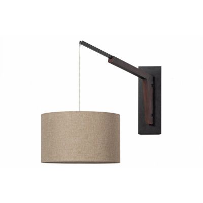 BEPUREHOME Rand vägglampa - äkta linne, valnötsfärgat trä och svart metall