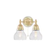 Bergman Vägglampa m. dragbrytare, polerad mässing/benvit