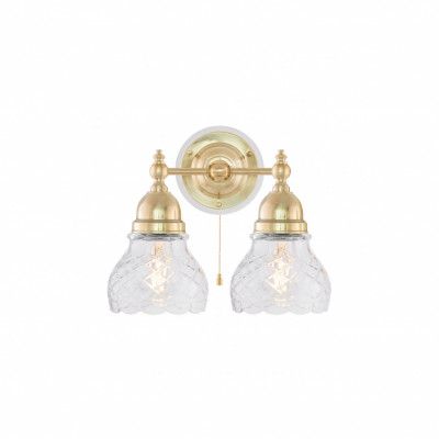 Bergman Vägglampa m. dragbrytare, polerad mässing/benvit