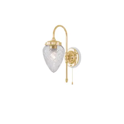 Blomberg Vägglampa m. dragbrytare, polerad mässing/benvit