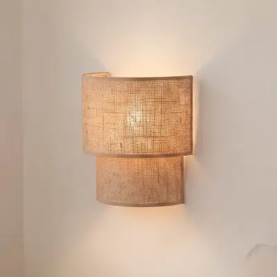 Boho-vägglampa, jute/jute, 22 cm, textil, E27 – Duolla - Hall - Tyg / textil - Med en ljuskälla