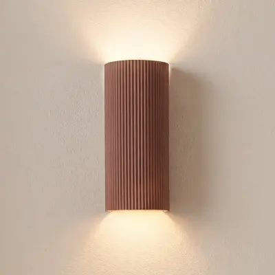Colja vägglampa, gips, höjd 30,5 cm, brun, rund – Lindby - Vardagsrum - Modern - Gips / lera - Cylinder