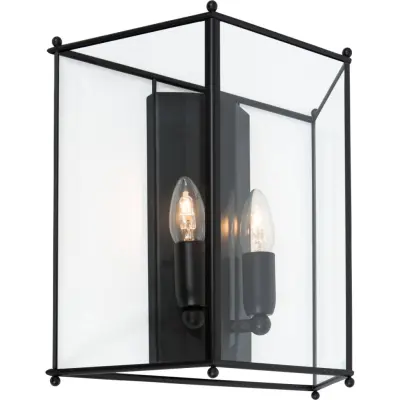 Glimminge vägglampa, mattsvart/klarglas 32,5cm