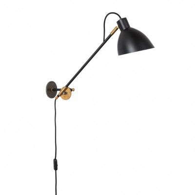 KH#1 vägglampa med lång arm, svart/råmässing 55cm