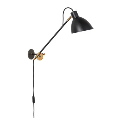 KH#1 vägglampa med lång arm, svart/råmässing 55cm