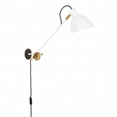 KH#1 vägglampa med lång arm, vit/råmässing 55cm
