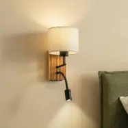 Lieske vägglampa, beige textil, E27, LED-läslampa – Lucande - Vardagsrum - Modern - Tyg / textil - Med lampskärm