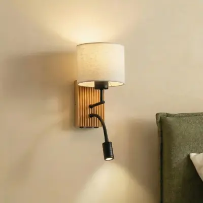 Lieske vägglampa, beige textil, E27, LED-läslampa – Lucande - Vardagsrum - Modern - Tyg / textil - Med lampskärm