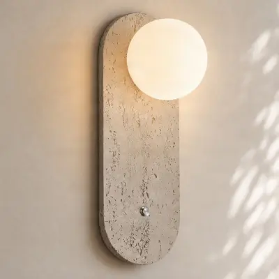 Lumille vägglampa, glas, höjd 33 cm, beige/vit – Lindby - Vardagsrum - Modern - Rund