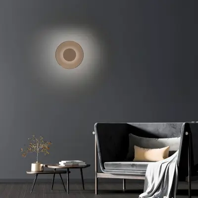 Moon LED-vägglampa, brons, Ø32 cm, bärnstensfärgat glas (mörkt) – PURE PURE Moon - Vardagsrum - Modern - Med lampskärm