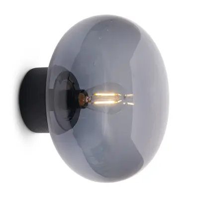 New Works - Karl-Johan vägglampa, grå, trä, glas, Ø 23 cm