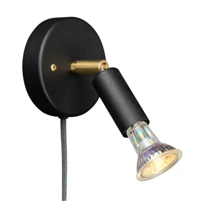 Star 1 vägglampa, Svart struktur (kabel med dimmer)