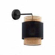 TK Boho vägglampa - naturrotting och svart tyg/stål