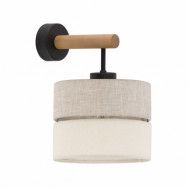 TK Eco vägglampa, rund - naturtyg, furu och svart metall