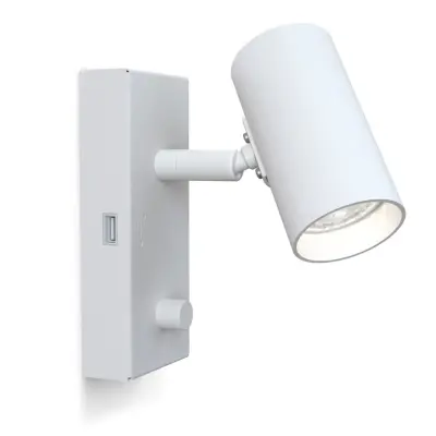 Tyson vägglampa USB vänster vitstruktur GU10