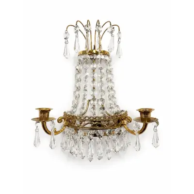 Vintage by Bright 1-2-3 Gustaviansk Vintage Vägglampa Mässing/Kristall