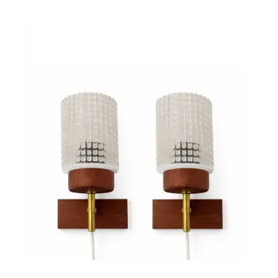 Vintage by Bright 1-2-3 Vägglampa teak/glas x2
