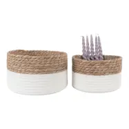 HOUSE NORDIC Tanta Basket - Korg, bomull/vass, vit/naturfärgad, set om 2