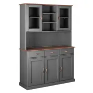 NORDIC LIVING COLLECTION Luzerna-6.1. porslinsskåp, med 5 dörrar, 6 hyllor och 3 lådor - glas och grå och sepiabrun furu