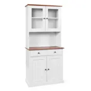 NORDIC LIVING KOLLEKTION Westerland-5.2 porslinsskåp, med 4 dörrar, 2 hyllor, 2 lådor - glas och vit och sepiabrun furu
