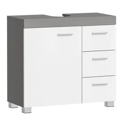 VASAGLE Badrumsskåp, 3 stora lådor, 30 x 70 x 64 cm, Badrumsskåp, 2 fack bakom dörren, Badrumsskåp med fötter, Cloud White-Cement Grey BBK503T49