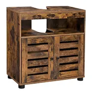 VASAGLE Badrumsskåp, Badrumsskåp, Förvaringsskåp, 60 x 30 x 63 cm, med 2 jalusidörrar, Justerbar hylla, Rustikbrun BBK04BX