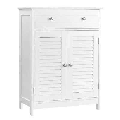 VASAGLE Badrumsunderskåp, Förvaringsenhet, 60 x 30 x 80 cm, Skåp med 2 lamelldörrar, Låda, Justerbar hylla, Skandinavisk nordisk stil, Matt vit BBC51WT