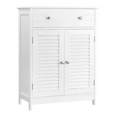 VASAGLE Badrumsunderskåp, Förvaringsenhet, 60 x 30 x 80 cm, Skåp med 2 lamelldörrar, Låda, Justerbar hylla, Skandinavisk nordisk stil, Matt vit BBC51WT