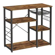 VASAGLE bakhylla, kökshylla med stålram, trådkorg och 6 krokar, multifunktionell förvaring för miniugn, kryddor och köksredskap, industriell, rustik brun och svart KKS90X