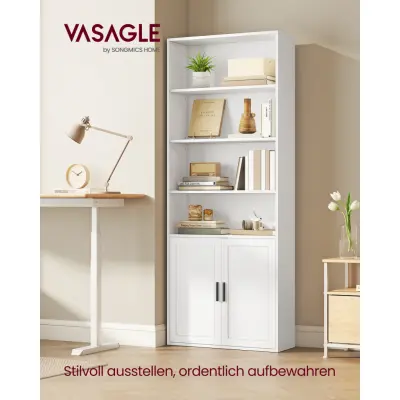 VASAGLE Bokhylla, 6 våningar hög bokhylla, bokhylla med dörrar, hyllenhet, 24 x 60 x 175 cm, för vardagsrum, hemmakontor, matsal, molnvit LBC402W01