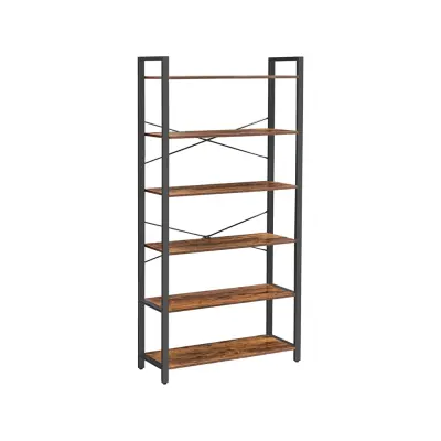 VASAGLE Bokhylla, 6-vånings bokhylla med stålram, höga rustika hyllor för vardagsrum, kontor, arbetsrum, entré, industriell stil, 80 x 30 x 186 cm, rustik brun och svart LLS082B01
