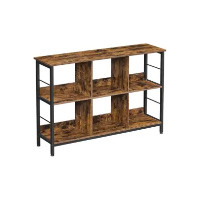 VASAGLE Bokhylla, Bokhylla, Bokhylla, TV-bord, Konsolbord, 6 fack, för kontor, vardagsrum, sovrum, 33 x 120 x 80 cm, Industriell design, Rustik brun och svart LLS104B01
