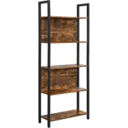 VASAGLE bokhylla, förvaringshylla, kökshylla med 5 hyllplan, stabil stålkonstruktion, för vardagsrum, hall, entré, kontor, industriell stil, rustik brun och svart LLS025B01