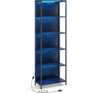 VASAGLE Bokhylla med 6 våningar och justerbar LED-belysning, hyllplan med stålram, 30,3 x 60 x 178,6 cm, för vardagsrum, sovrum, arbetsrum ebenholtssvart LLS120B57