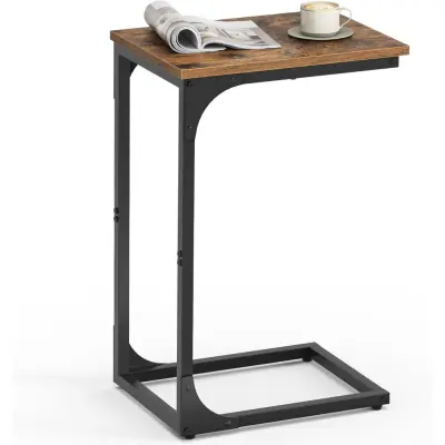 VASAGLE C-format sidobord, litet sidobord för soffa, soffbord med metallram för vardagsrum, sovrum, nattduksbord, rustikt brunt och svart