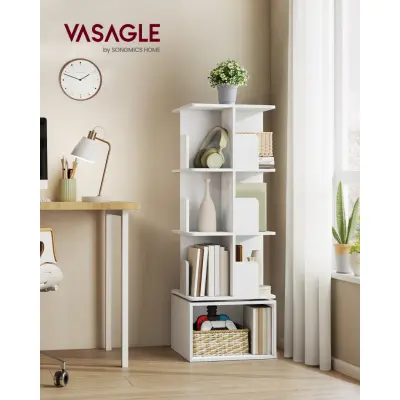 VASAGLE Custos Collection - Roterande bokhylla, förvaringshylla med 4 nivåer, stående hylla medöppna fack, 40 x 40 x 124,6 cm, för sovrum, vardagsrum, kontor, Cloud White LBC471WB01