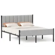 VASAGLE Dubbelsängstomme 160 x 200 cm med stoppad huvudgavel Sängstomme Stålribbor Stöder upp till 500 kg Enkel montering RMB975G01
