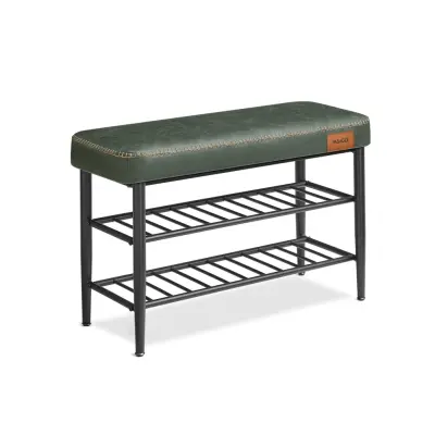 VASAGLE EKHO Collection LSB054C01 Skobänk, Sits, Entréområde, Konstläder, Sömnad, 60-talsstil, Modern, Maxbelastning 135 kg, 30 x 80 x 50 cm, Skogsgrön