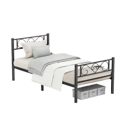 VASAGLE Enkelsängsram, Metallsängram, Passar madrass 90 x 190 cm, Enkel montering, För små utrymmen, Gästrum, Svart RMB061B01