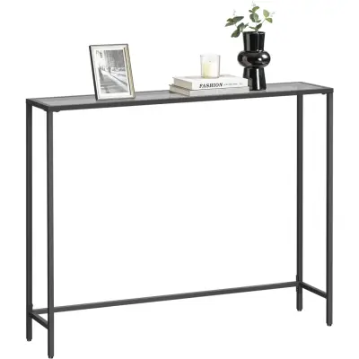 VASAGLE Entrékonsol, Konsolbord, Härdat Glas, Robust och Stabil Stativ, Justerbara Fötter, För Vardagsrum, Hall, Bläcksvart och Skiffergrå LGT132B01