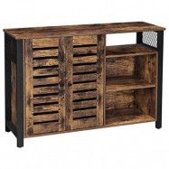 VASAGLE förvaringsskåp, skänk med 2 dörrar, justerbara hyllor, för matsal, vardagsrum, kök, 110 x 33 x 75 cm, industriell stil, rustik brun och svart LSC083B01