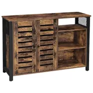 VASAGLE förvaringsskåp, skänk med 2 dörrar, justerbara hyllor, för matsal, vardagsrum, kök, 110 x 33 x 75 cm, industriell stil, rustik brun och svart LSC083B01