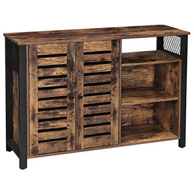 VASAGLE förvaringsskåp, skänk med 2 dörrar, justerbara hyllor, för matsal, vardagsrum, kök, 110 x 33 x 75 cm, industriell stil, rustik brun och svart LSC083B01