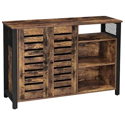 VASAGLE förvaringsskåp, skänk med 2 dörrar, justerbara hyllor, för matsal, vardagsrum, kök, 110 x 33 x 75 cm, industriell stil, rustik brun och svart LSC083B01