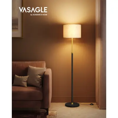 VASAGLE Golvlampa, Justerbar Höjd från 140 till 170 cm, Modern Stil, Fotpedal, Tygskärm, E27 Sockel, Guld och Svart LFL002B02 [Energiklass F]