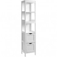 VASAGLE Hochschrank, Badezimmerschrank, Aufbewahrung von Badutensilien, mit 2 Schubladen og 3 offenen Fächern, 30 x 30 x 141,5 cm, Badezimmer, Wohnzimmer, Küche, weiß BBC66WT